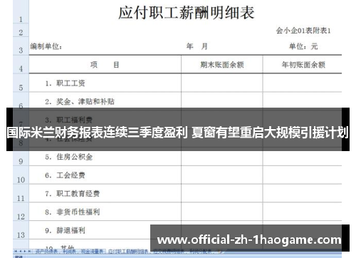 国际米兰财务报表连续三季度盈利 夏窗有望重启大规模引援计划